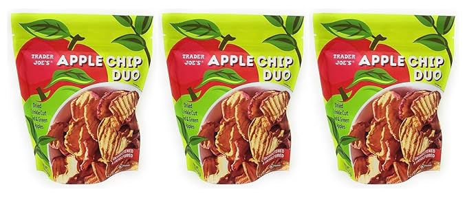 Apple Chip Duo | Dried Crinkle Cut Red &amp Green Apples | Trader Joes - Pack of 3