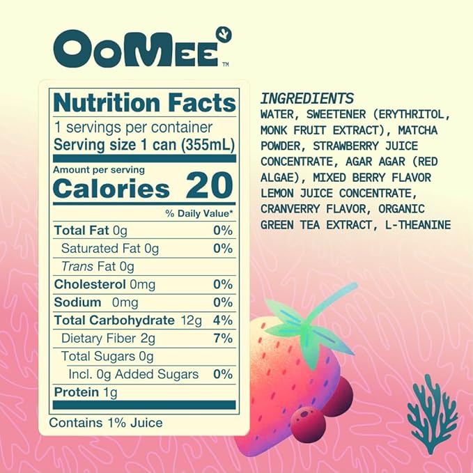 OoMee Fruity Matcha Drink Variety Pack | Berry Lemon Mint &amp Passionfruit‑Yuzu | Fruit‑Infused Plant‑Based Vegan Beverage – Sustained Energy Natural Craving Support Low‑Calorie No Added Sugar