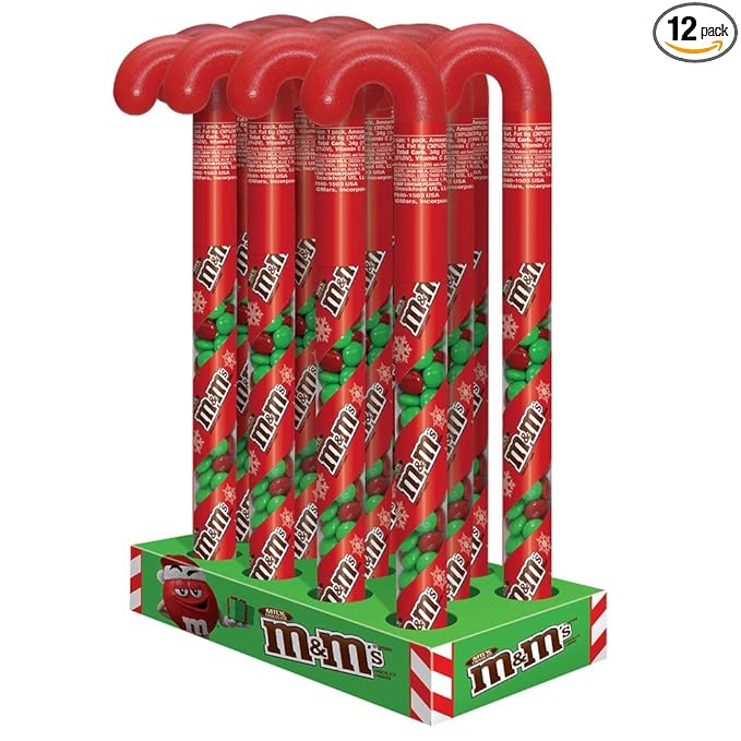 M&ampM'S Christmas Stocking Stuffer Milk Chocolate Candy 3 oz Candy Cane Tube Pack of 12