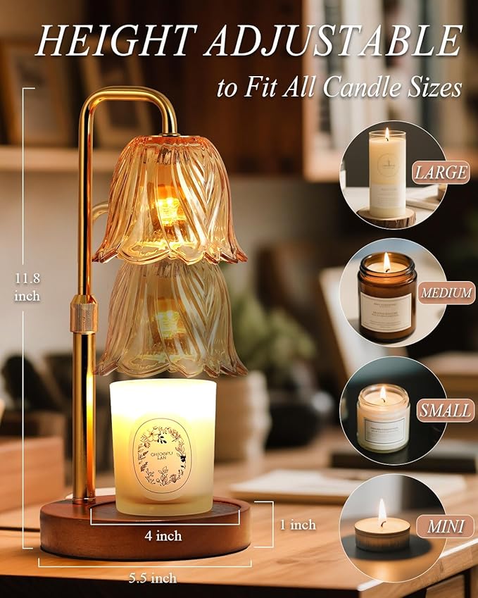 Flower Candle Warmer Lamp with Timer Dimmable Candle Warming Lamp Height Adjustable Birthday Gifts for Women Mom Candles Warmer Light for Jar Candles Christmas Gifts House Warming Gifts New Home