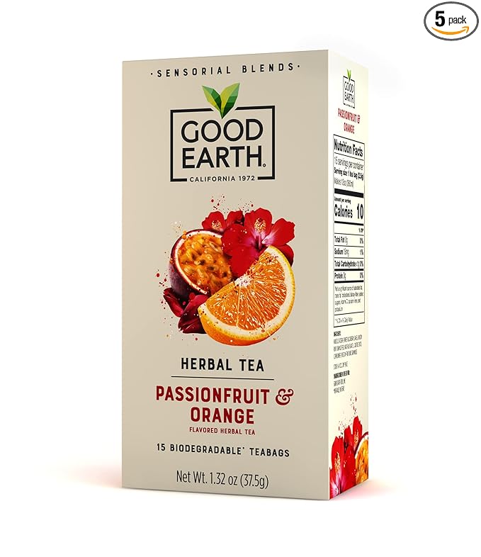 Good Earth Tea Sensorial Blend Passionfruit &amp Orange Herbal Tea 3 Teabags (Pack of 5)