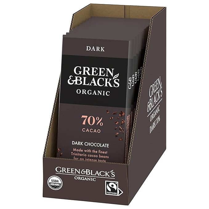 Green &amp Black's Organic Dark Chocolate Bar 70% Cacao 10 - 3.17 oz Bars