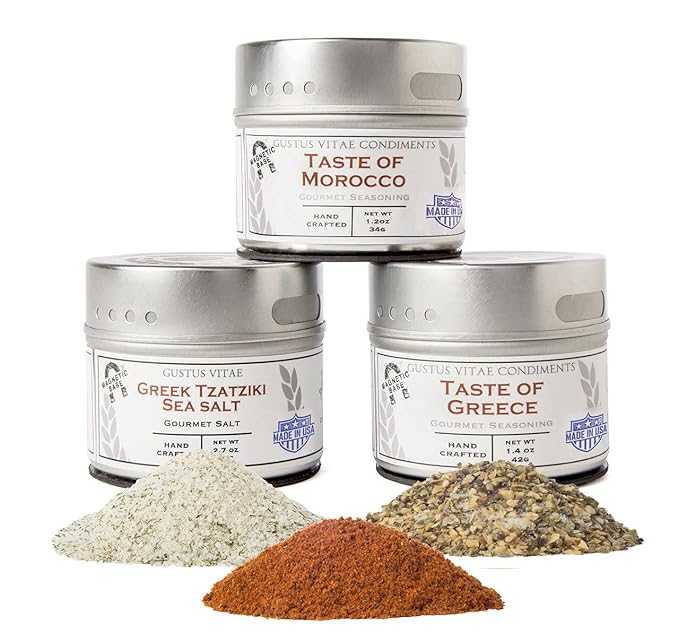Mediterranean Gourmet Seasoning Collection | Non GMO Verified | 3 Magnetic Tins | All Natural | Ultra Premium | Sustainably Sourced | GLP-1 Friendly | Made in USA | Artisan Spice Blends and Sea Salts