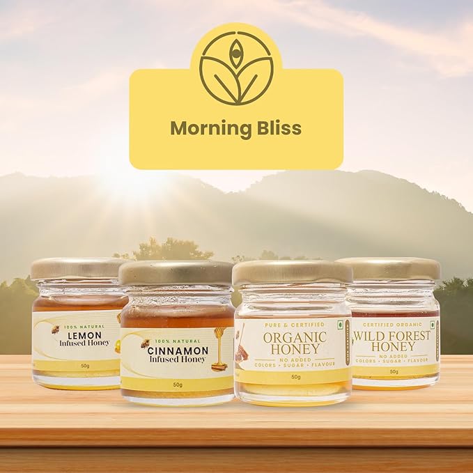 Shiva Organic Honey Tasters - Morning Starter Pack | 4 Flavors x 50g Each | Total 200g | Begin Your Day with Pure Honey Goodness