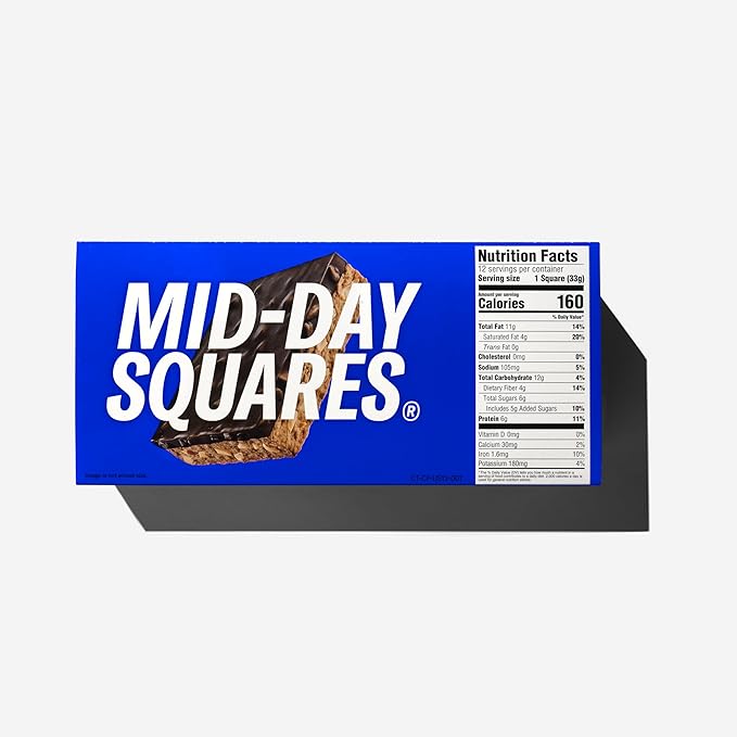 Mid-Day Squares Crunchy Peanut Protein Chocolate Bars 1.16 Oz each 3 Packs (36 Squares) | Made with Real Chocolate 6g Plant Protein 4g Fiber Gluten Free Plant-Based