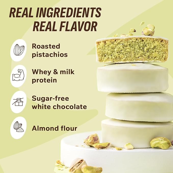 FitnesSHOCK Pistachio White Chocolate Protein Brownie – Low Sugar Dessert Snack (2g Total Sugar No Added Sugar) – Healthy Snack – 10 Count