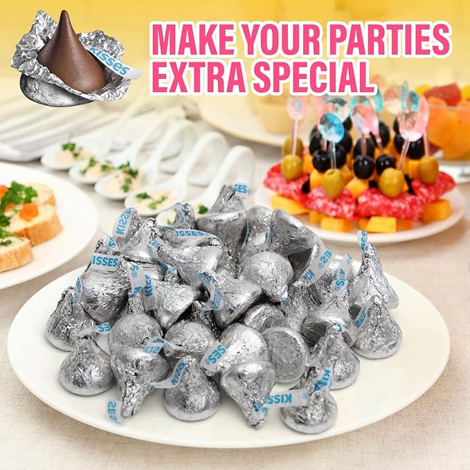 Bulk Milk Chocolate Kisses Candy 5 Pound Bag - 500 Individually Wrapped Silver Foil Chocolate Kisses for Parties Candy Buffets Holiday Baking Christmas Candy Bulk and Everyday Indulgence