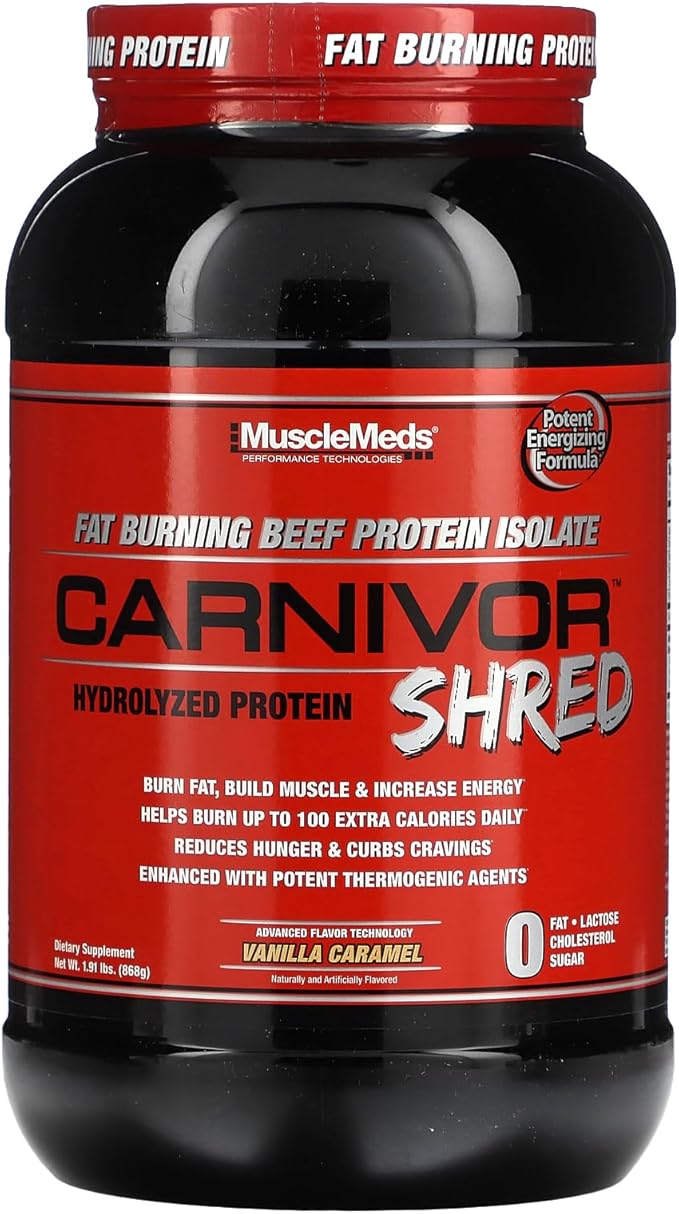 MuscleMeds Carnivor Shred Fat Burning Hydrolized Beef Protein Isolate 0 Lactose 0 Sugar 0 Fat Vanilla Caramel 2 Pound 28 Servings