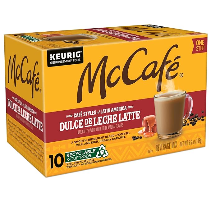 McCafé Dulce de Leche Latte One Step Latte Single Serve Keurig K-Cup Pods Flavored Coffee 60-Count Box (6 Packs of 10)