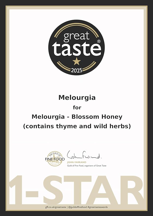 Award-Winning! Premium Greek Blossom Honey – Raw &amp Unfiltered – From Wild Thyme and Mountain Herbs – 100% Pure – Harvested in Greece – 15.08 oz Glass Jar