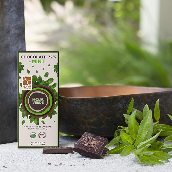 Hoja Verde Organic Dark Chocolate 72% Dark Chocolate and Mint I Vegan Gluten Free Soy Free Non GMO Paleo