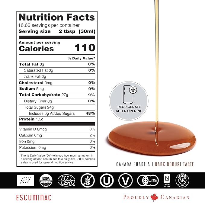 Escuminac Late Harvest Maple Syrup – Organic Grade A Canada | Dark Robust Taste | 16.9 fl oz Glass Bottle | 100% Pure Canadian Syrup | Gourmet Gift