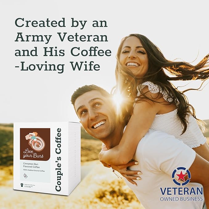 Couple's Coffee K-Cups | Cinnabon Flavored Coffee | Gives Back to Military Families | Love your Buns | Gourmet Ground Coffee with Cinnamon Bun Flavors | Compatible with K-Cups &amp Single Serve Brewe