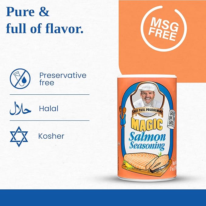 Chef Paul Magic Seasonings Blends Salmon Magic Seasoning | Salmon Seasoning with Herbs &amp Spices | Seafood Seasoning for Cooking | Fish Blend | Kosher &amp Halal Certified | 7 oz (Pack of 6)