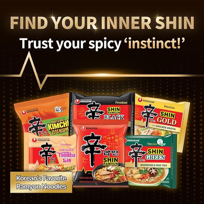 Nongshim Shin Ramyun Black Noodles Spicy Korean Signature Instant Ramyun Rich Beef Bone Broth Pantry Essential Korean Noodles Quick and Easy 4.58 oz (Pack of 16)