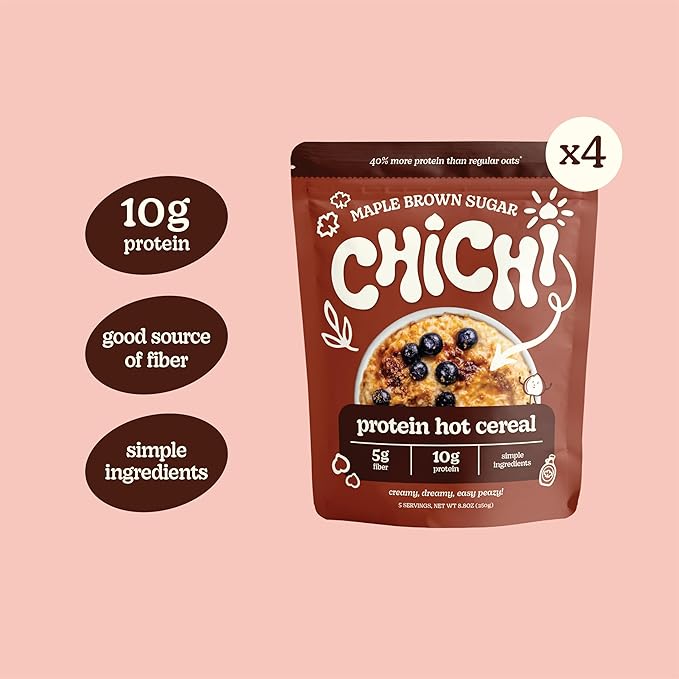 ChiChi – Protein Hot Cereal | Maple Brown Sugar (8.8 oz x 4 pouches 20 servings) —Made with Chickpeas Protein-packed (10g) High Fiber Made with Simple Ingredients Grain Free Gluten Free Vegan