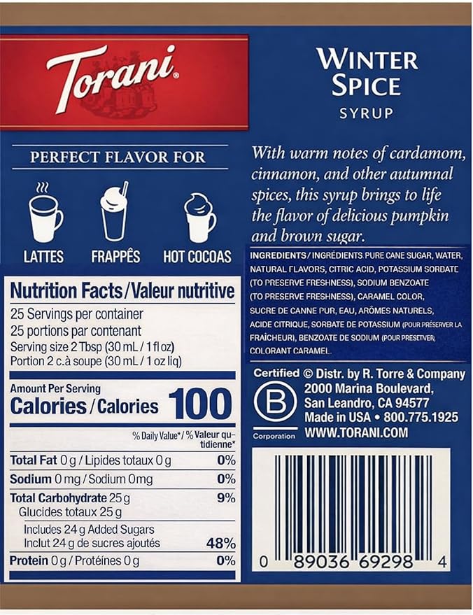 Torani Winter Spice Flavored Drink Syrup 25.4 fl oz (Pack of 4)