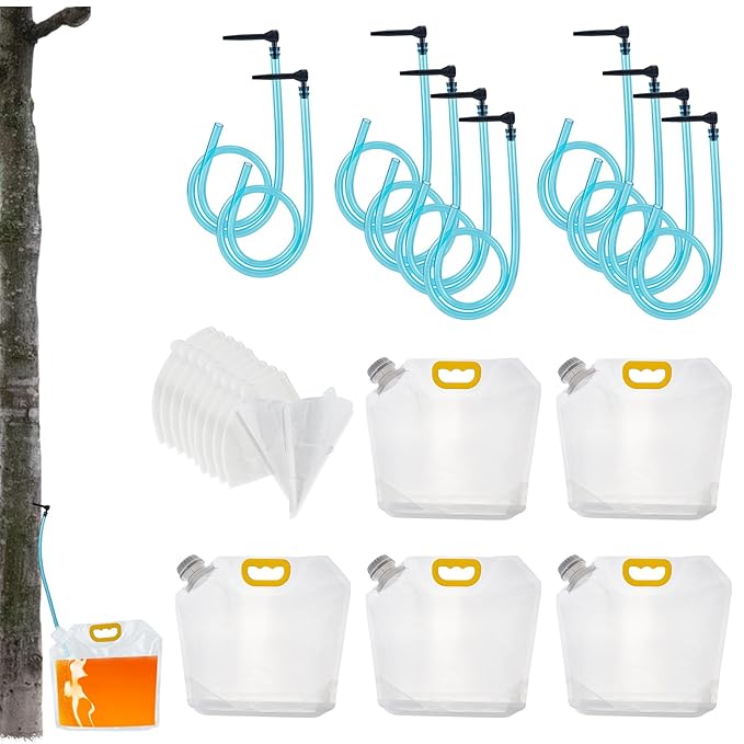 NICENEEDED 10 Sets Maple Syrup Tapping Kit Include 10 Taps 10 Pcs Tubing 10 Pcs Filters 5 Pcs 5L Bags Maple Tree Tapping Kit for Maple Birch Syrup Collection Supplies