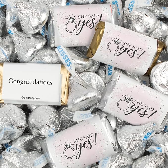 124 Pcs Engagement Party Candy Favors Miniatures Chocolate &amp Kisses (1.52 lbs Approx. 124 Pcs) - She Said Yes