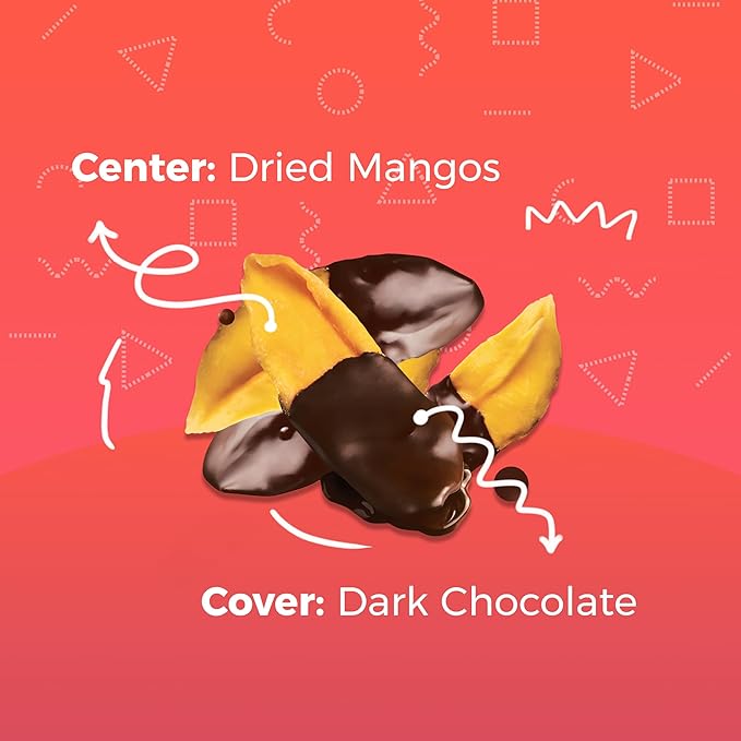 DORREL - Belgian Dark Chocolate Covered Mango Slices High Energy Vegan Choco Snack Delicious Kosher &amp Non-GMO Pack of 1 Dark Chocolate Fruit Bites 8.8 oz / 250 g Ea