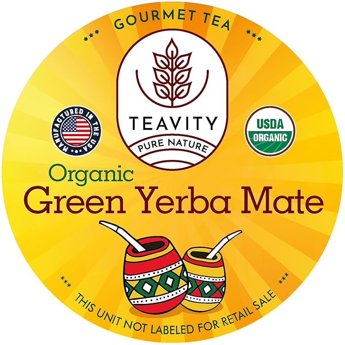 Organic Yerba Mate Tea Pods for Keurig - Green Unsmoked Yerba Mate by Teavity (36 Tea Pods)