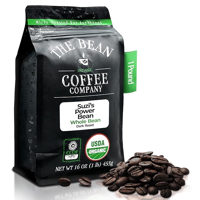 The Bean Organic Coffee Company Suzi's Power Bean Dark Roast Whole Bean Coffee 16-Ounce Bag