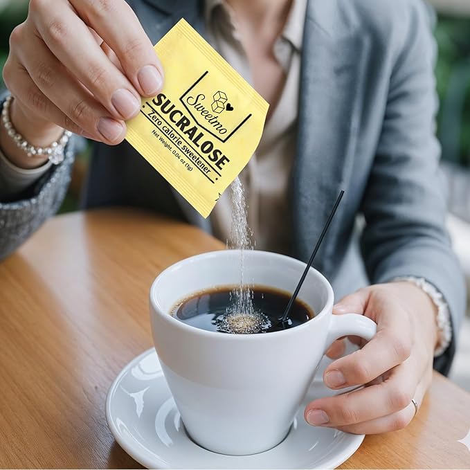 Sweetmo Sugar Packets Variety Pack - Sucralose Raw Sugar Saccharin Cane Sugar with Wooden Stirrers - 400 Count for Coffee Tea Office Breakrooms Home &amp Airbnb