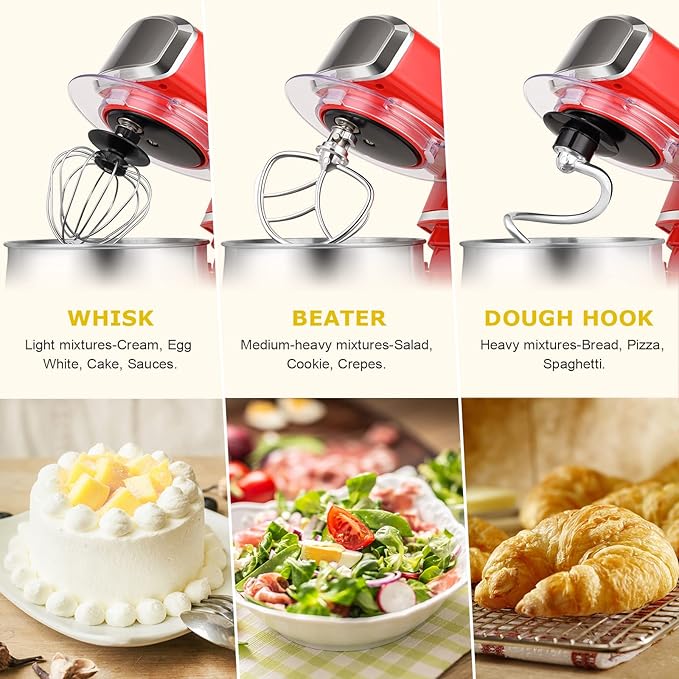 Stand Mixer Kitchen in the box 3.2Qt Small Electric Food Mixer6 Speeds Portable Lightweight Kitchen Mixer for Daily Use with Egg WhiskDough HookFlat Beater (Red)
