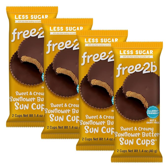Free2b Sunflower Butter Sun Cups Safe for School and Allergy Friendly Gluten-Free Dairy-Free Nut-Free and Soy-Free Sweet and Creamy Cups 2-Cup Packages (Pack of 12)