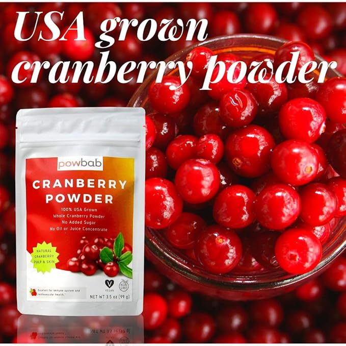 powbab Cranberry Powder from 100% USA Grown Organic Dried Cranberries. No Added Sugar. Pure Fruit Unsweetened Cranberry. Not Freeze Dried. (3.5 Oz)