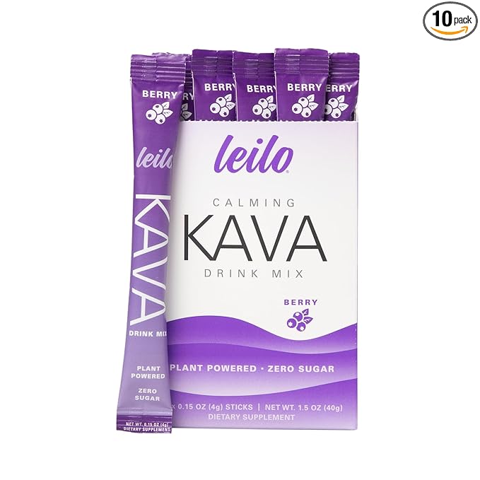 Leilo | Calming Kava Drink Mix | Berry 10 Stick Packs (Plant-Based Relaxation Powder Non-Alcoholic Sugar-Free Herbal Supplement)