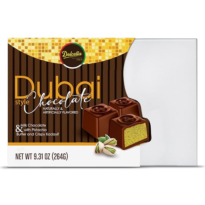 Dolcella Dubai Chocolate Truffles Gift Box – Milk Chocolate with Pistachio Cream Butter &amp Crispy Kataifi | 24-Piece Luxury Chocolate Candy Box | 9.31 OZ (264g)