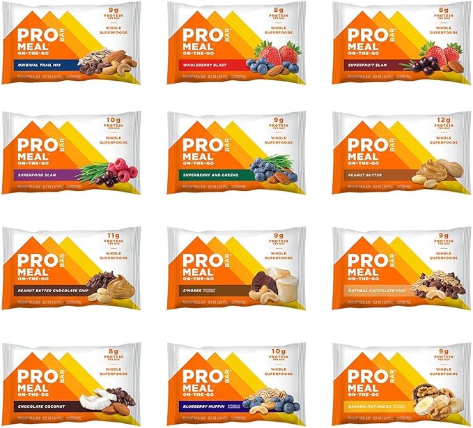 PROBAR - Meal Bar 12 Flavor Variety Pack - Natural Energy Non-GMO Gluten-Free Plant-Based Whole-Food Ingredients 3 Ounce Bars (Pack of 12) - Flavors May Vary