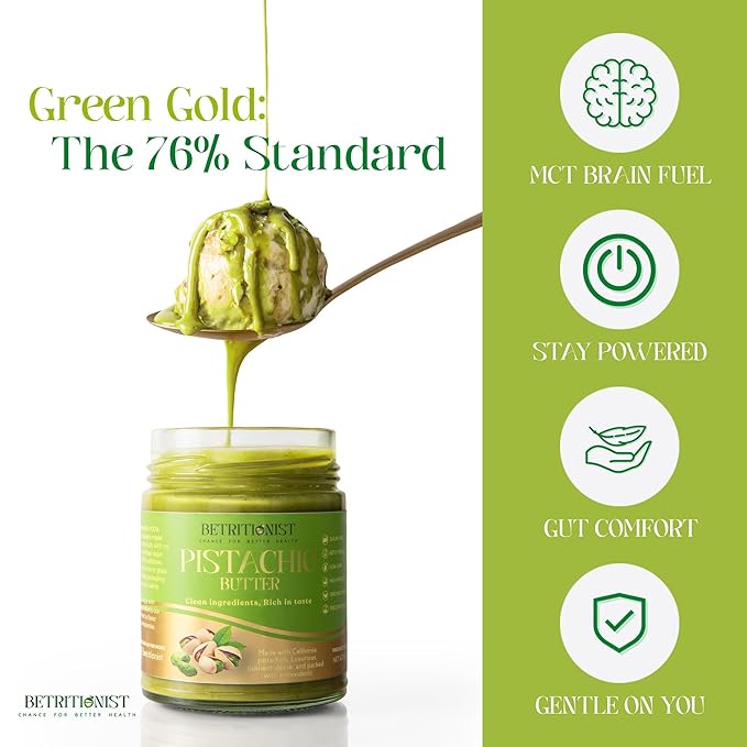 Betritionist 76% Pistachios CreamNaturally Sweet 0 calorie sugar Clean energy boost9ozMade with MCT oil Dairy Free Vegangood for gut health SpreadPerfect for Bakery Desserts Coffee Smoothi