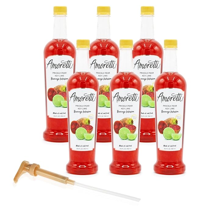 Amoretti - Prickly Pear Key Lime Beverage Infusion - Drink Mix &amp Water Enhancer with Pump for Flavoring Cocktails Waters Teas and other Beverages Preservative Free