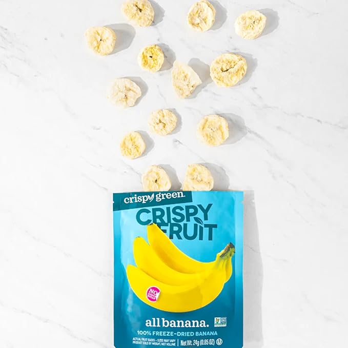 Crispy Green Freeze-Dried Banana Fruit Snacks 0.85 Oz (Pack of 12) 100% Pure Fruit All-Natural No Added Sugar Single-Serve Bags for Healthy Snacks &amp School Lunches