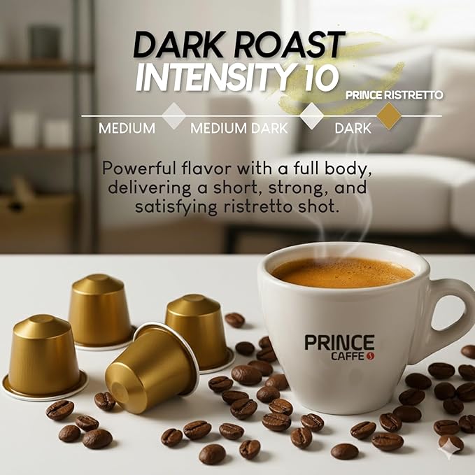 Prince Caffe Espresso Pods – Ristretto Intensity 10 Dark Roast The Espresso Coffee Pods Are Compatible with Nespresso Original Line Machines 30 Count (3 x 10 Capsules) Premium Quality Coffee Capsul