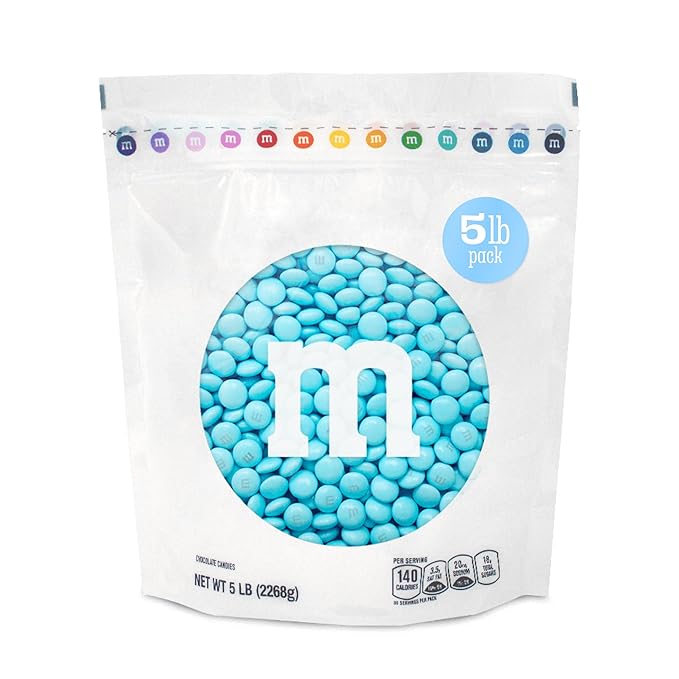 M&ampM’S WORLD Light Blue Milk Chocolate Candy 5lbs of M&ampM'S in Resealable Pack for Candy Bars Birthdays Baby Showers Gender Reveals It's A Boy Dessert Tables &amp DIY Party Favors