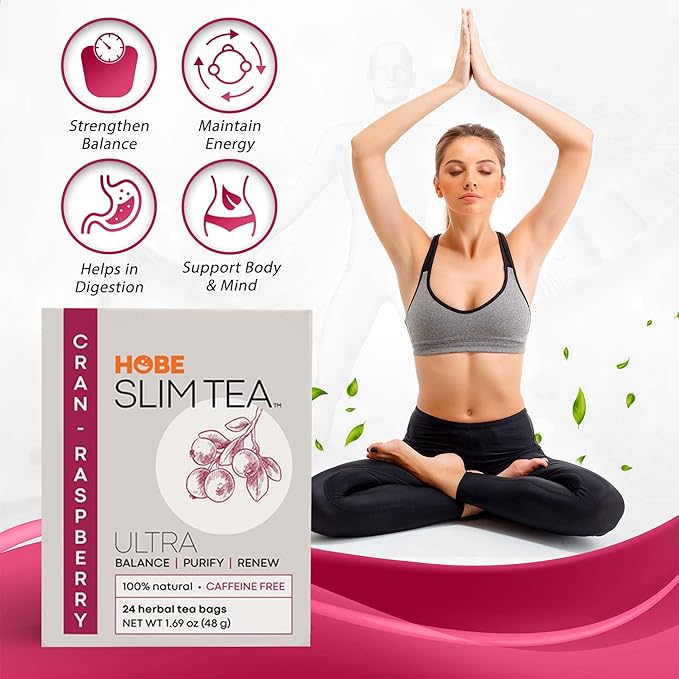 Hobe Labs Cran-Raspberry Tea - Natural Herbal Infusion for Body Balance and Refreshment - Caffeine-Free (96 Tea Bags)