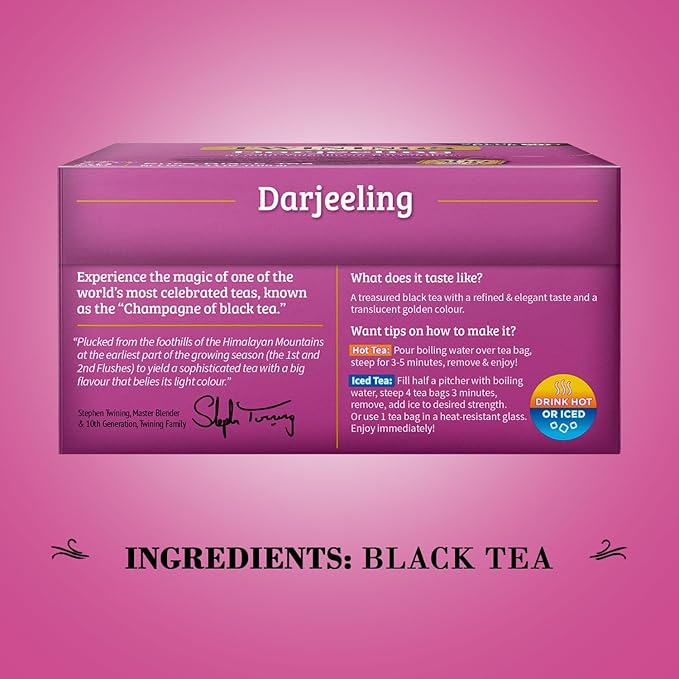 Twinings Darjeeling Tea - A Delicate Dry Black Tea Sophisticated Coffee Alternative with Less Caffeine Individually Wrapped Tea Bags 50 Count (Pack of 3)