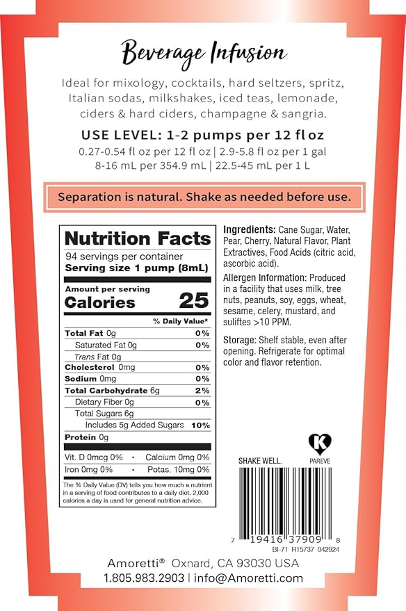 Amoretti - Chokecherry Beverage Infusion (10 lbs) - Drink Mix &amp Water Enhancer with Pump for Flavoring Cocktails Waters Teas Mocktails and other Beverages Preservative Free Gluten Free