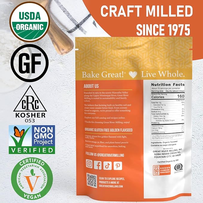 Great River Milling Golden Flaxseed | Whole Golden Flax Seeds | Naturally Gluten Free Non-GMO Vegan Kosher | Flaxseed for Baking Smoothies Oatmeal Cereals &amp Clean Plant-Based Nutrition | 5 L