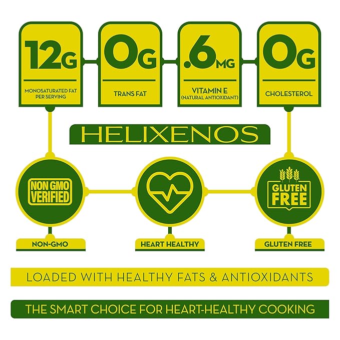 HELIXENOS High Oleic Sunflower Oil – Refined Deodorized &amp Winterized Non-GMO Gluten-Free Heart-Healthy Cooking Oil for Frying Baking Salad Dressing &amp Skincare (169 Fl Oz x3)