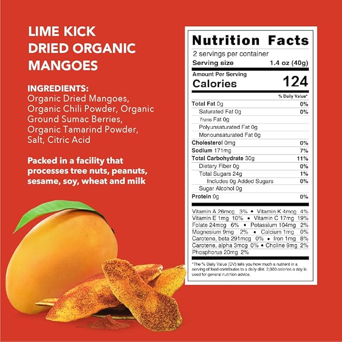 Earthside Farms - Dried Organic Mangoes Lime Kick Dried Mangoes Sweet and Spicy Gluten Free No Sugar Added Non GMO Organic Vegan Snack Naturally Sweet and Flavorful (2.8oz 6 pack)