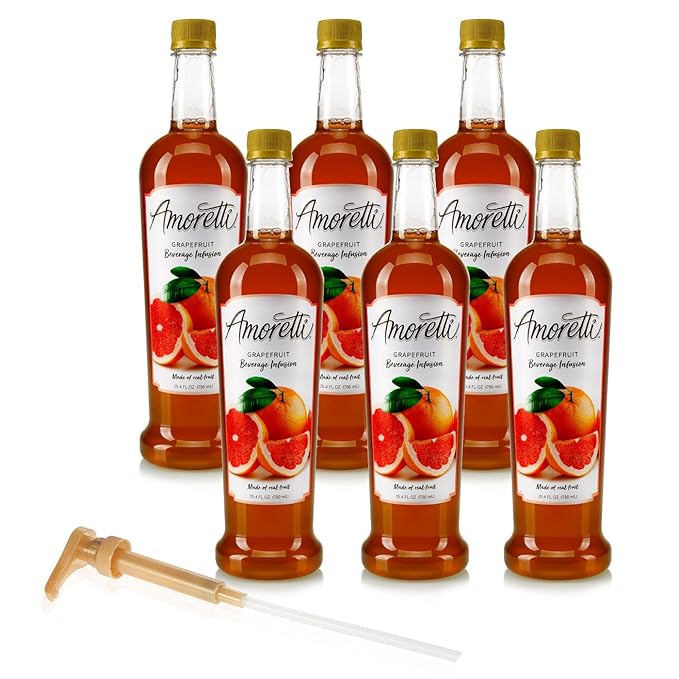 Amoretti - Grapefruit Beverage Infusion 94 Servings Per Bottle (750 ml) - Drink Mix &amp Water Enhancer with Pump for Flavoring Cocktails Waters Teas and other Beverages Preservative Free