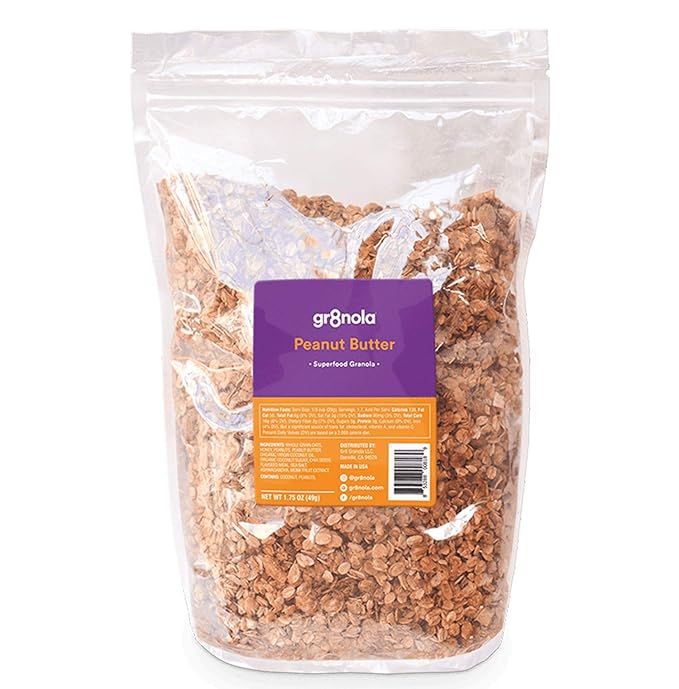 gr8nola PEANUT BUTTER - Healthy Low Sugar Bulk Granola Cereal - Made with Superfoods Peanuts Ashwagandha and Chia Seeds Soy Free Dairy Free and No Refined Sugar - 4.5lb Resealable Bag