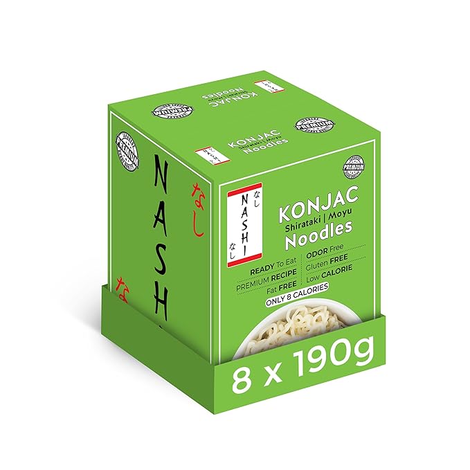 Nashi Shirataki Konjac Premium Noodles - Low Fat Glucomannan Premium Recipe Keto friendly Suitable for Vegan Odour Free low calorie food | Ready to Eat | 53.61 oz (Pack of 8)