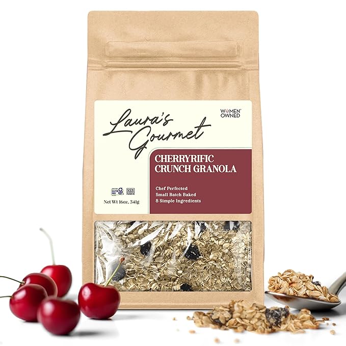 Laura's Gourmet Granola - CherryRific Crunch - Gluten Soy &amp Dairy Free - Organic Agave Chewy Tart Cherries &amp Flax Vegan Artisan Chef's Trifecta of Taste Texture &amp Mouthfeel - 16 OZ