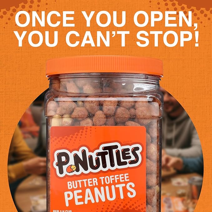 P-Nuttles Butter Toffee Covered Peanuts 44 Oz Resealable Jar (Pack of 2) - Sweet &amp Salty Candied Peanuts Snacks - Perfect for Parties Travel &amp Gatherings - Kosher Certified Crunchy Gourmet S