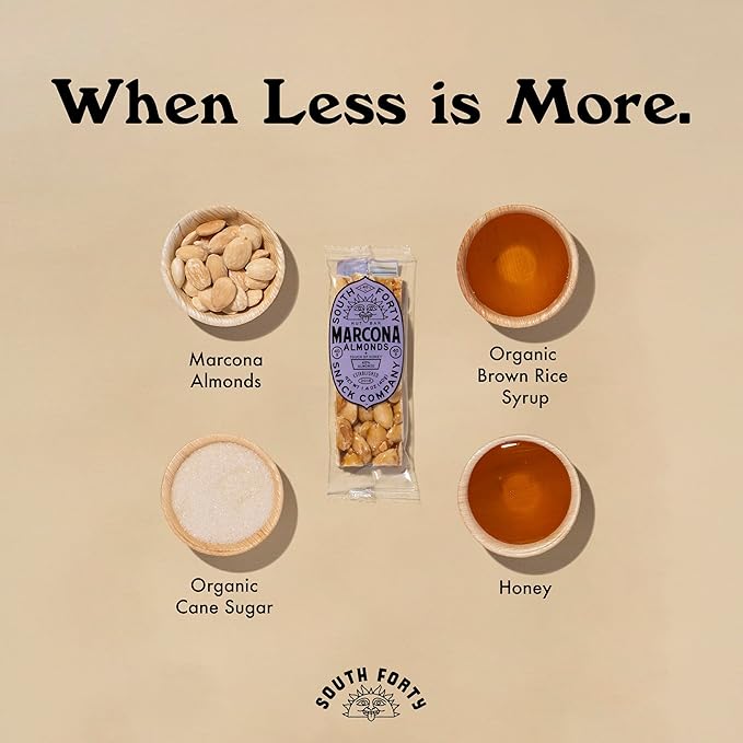 South 40 Snacks Crunchy Marcona Almond Bar Just 4 Ingredients Touch of Honey (40g Bar Pack of 12)